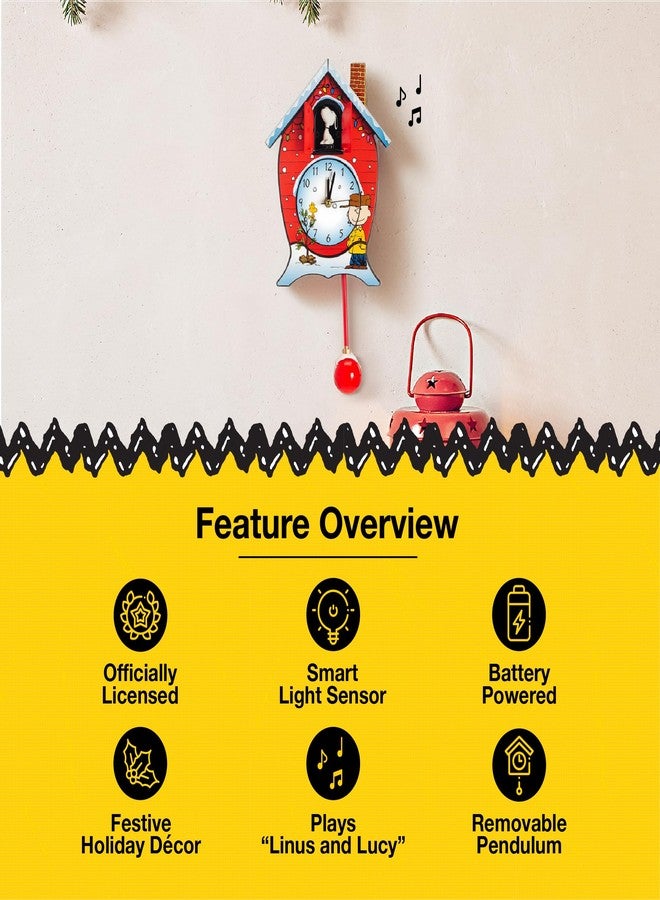 Mark Feldstein & Associates Mark Feldstein, Peanuts Christmas Linus and Lucy Song Cuckoo Clock, Red, 17 Inch - Image 5